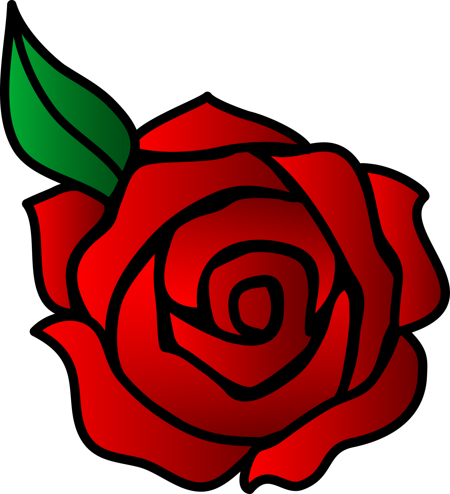 a red rose with green leaves