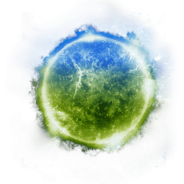 a watercolor painting of a blue and green planet