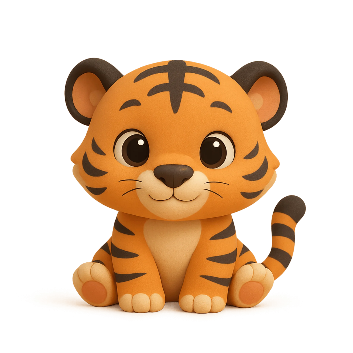 a stuffed tiger sitting on top of a white surface