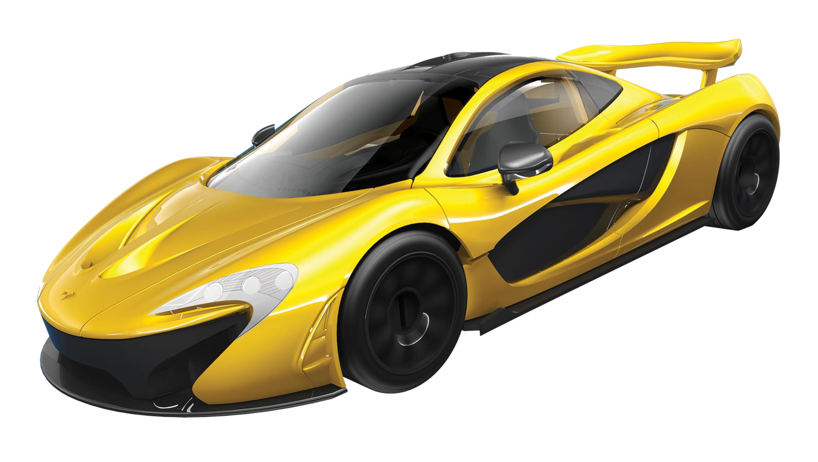 a yellow sports car on white background
