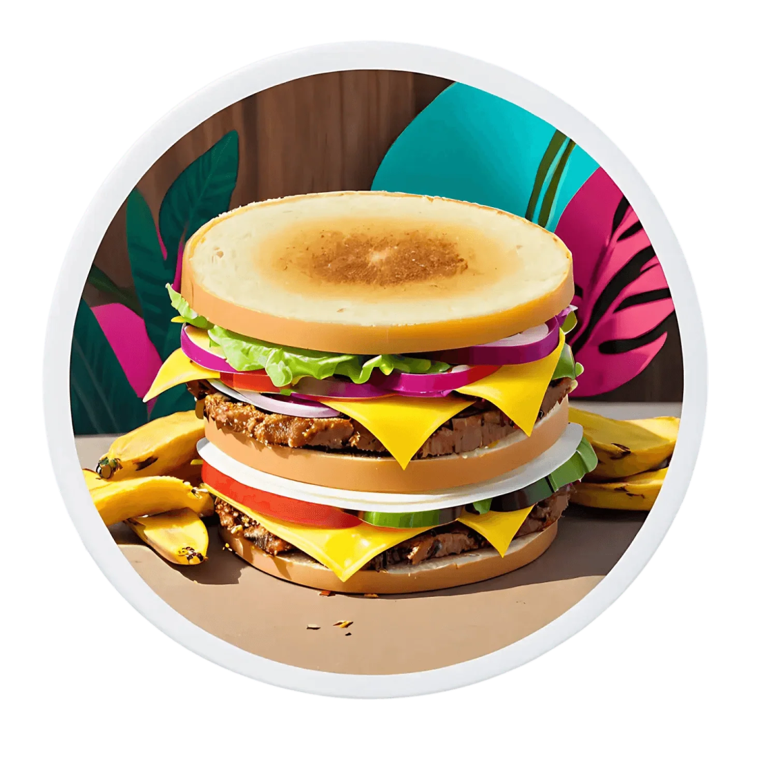 a plate with a large hamburger on it