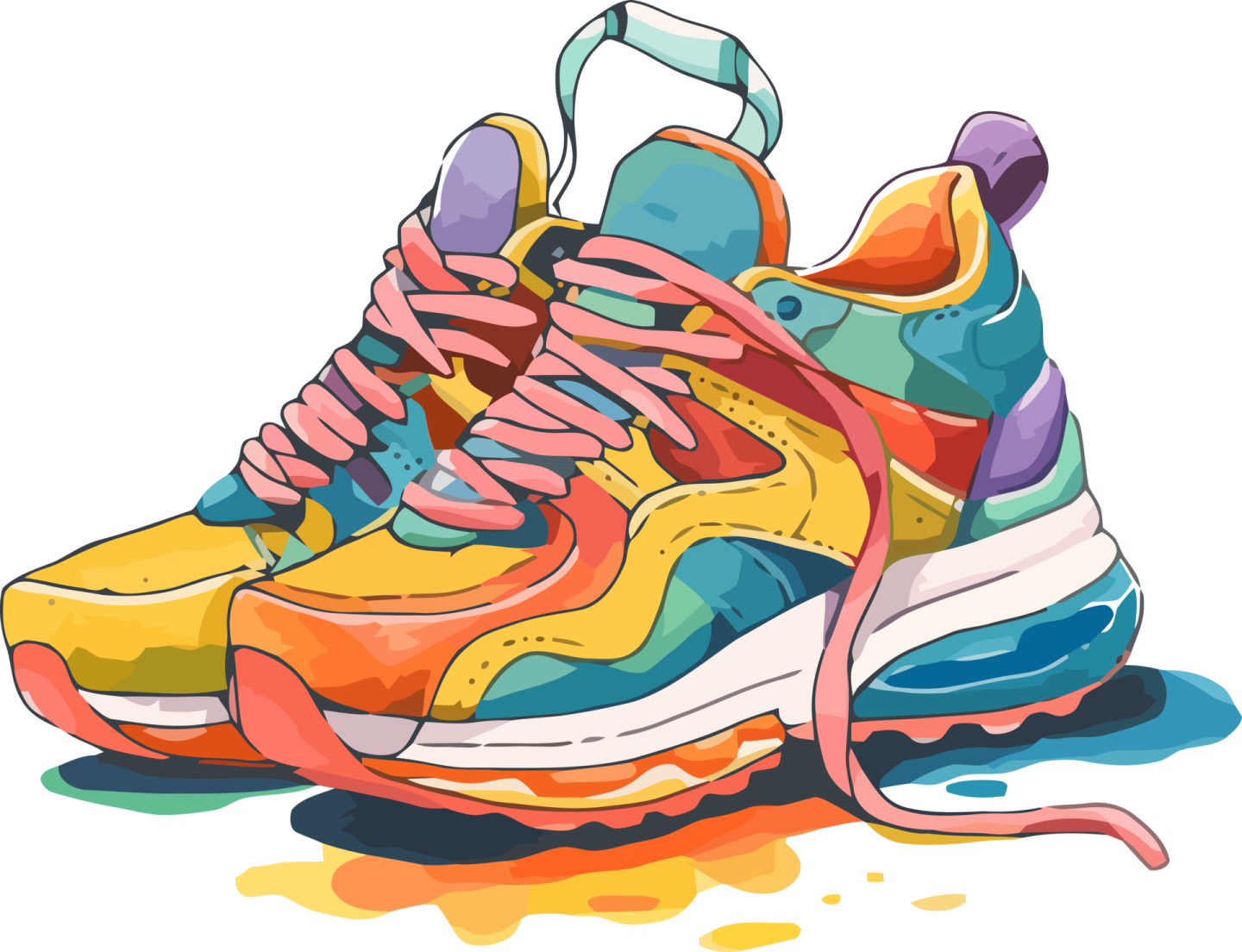 a pair of colorful sneakers on a white background