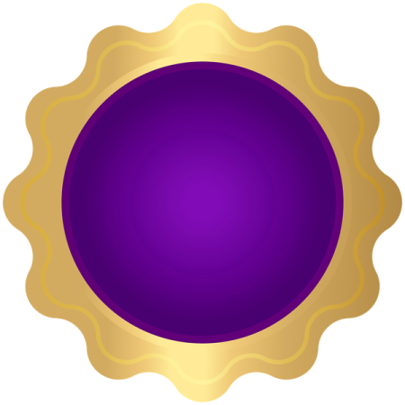 a purple and gold medal