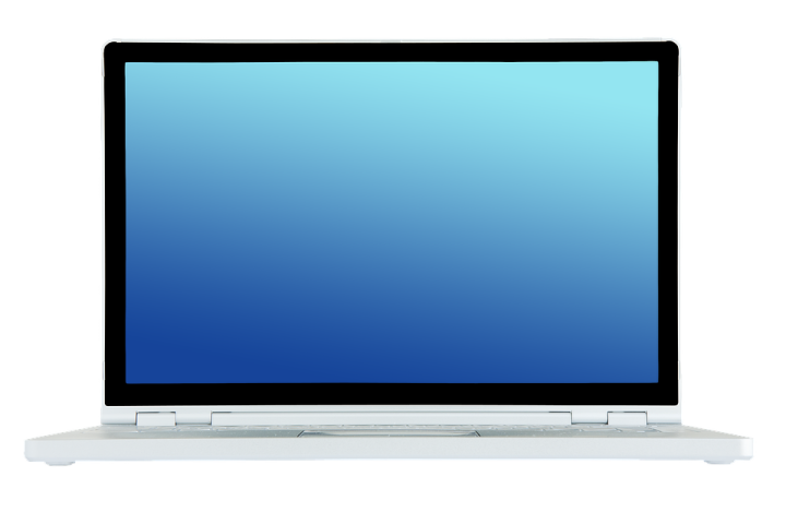 an open laptop computer with a blue screen