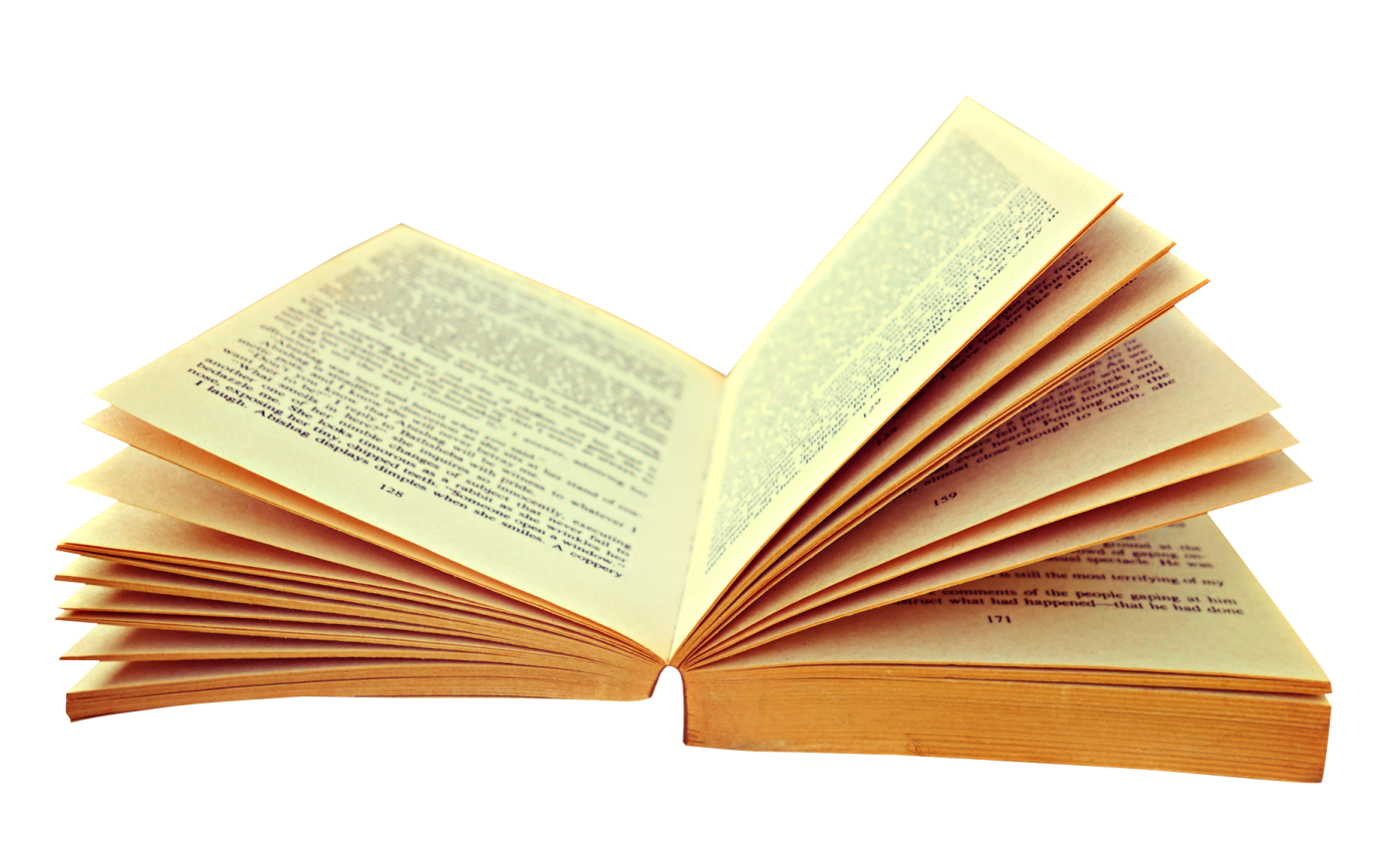an open book on a white background