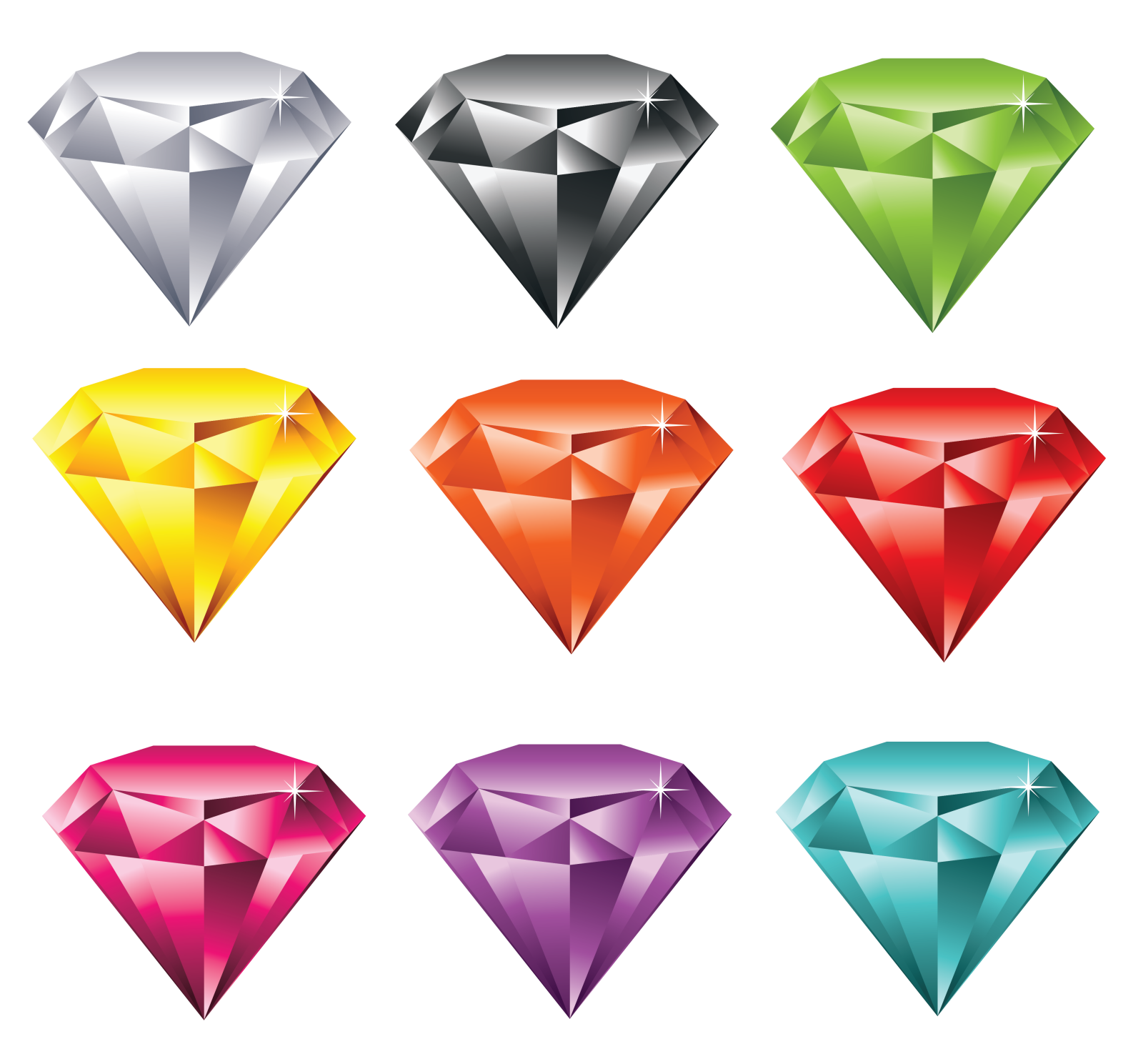 a set of six different colored diamonds