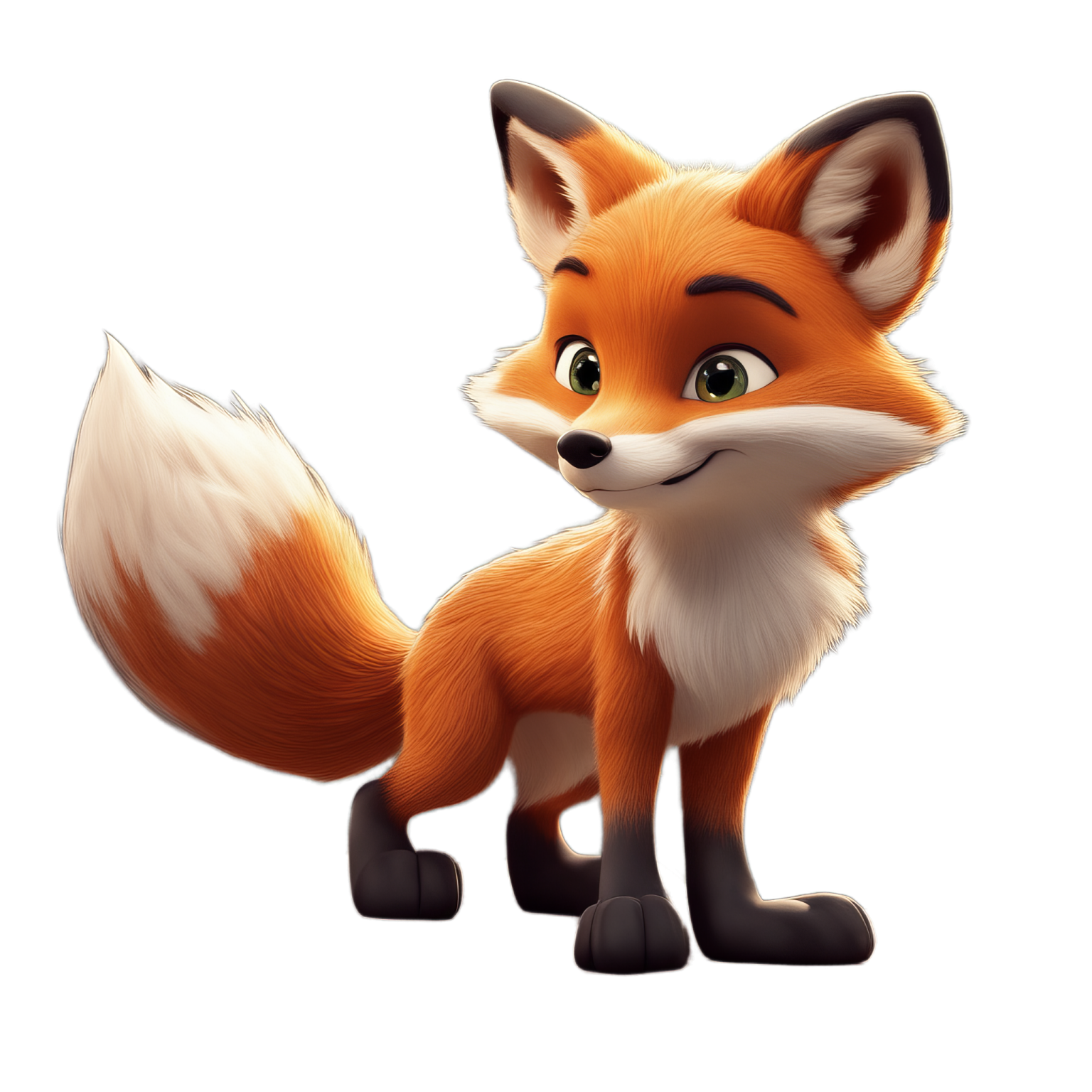 a cartoon fox with green eyes and brown fur