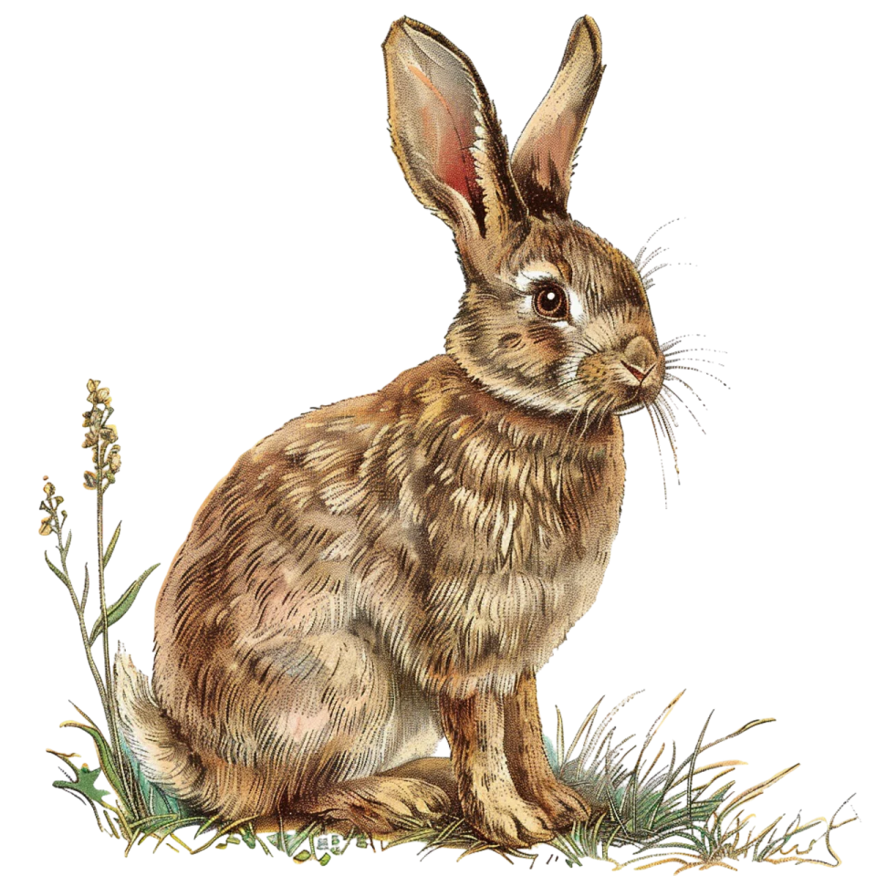 a drawing of a rabbit sitting in the grass