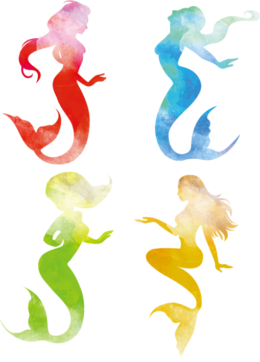 watercolor mermaid silhouettes on white background