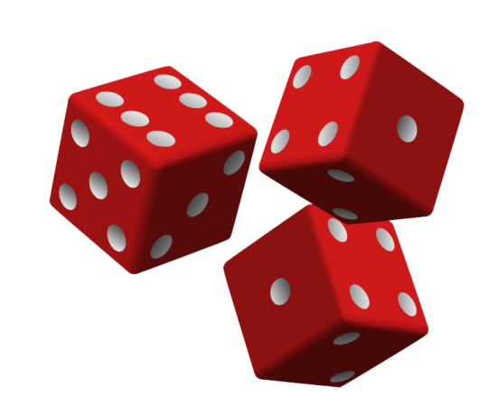 three red dice on a white background