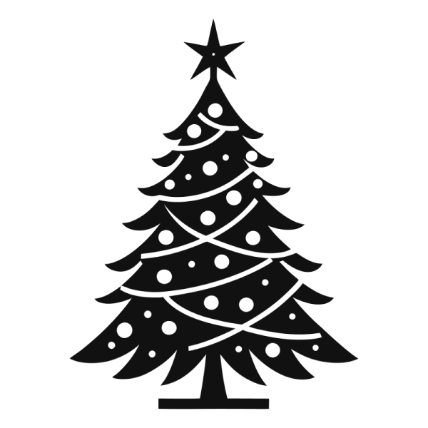 a black and white silhouette of a christmas tree