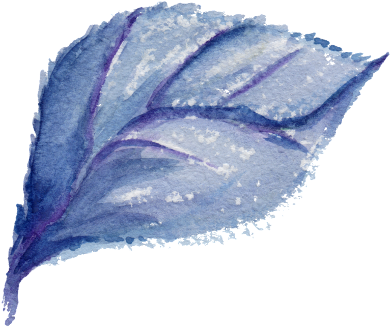 a watercolor painting of a blue leaf