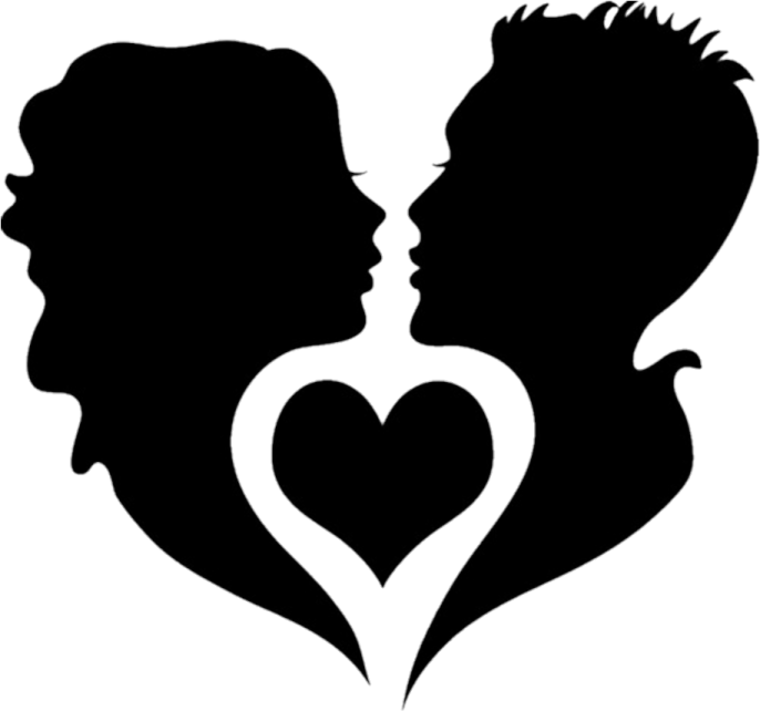 a silhouette of a man and woman with a heart