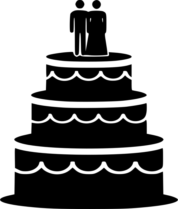 a black and white silhouette of a wedding cake