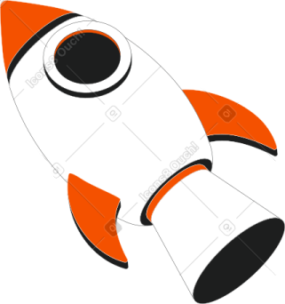 an orange and black rocket with a white background