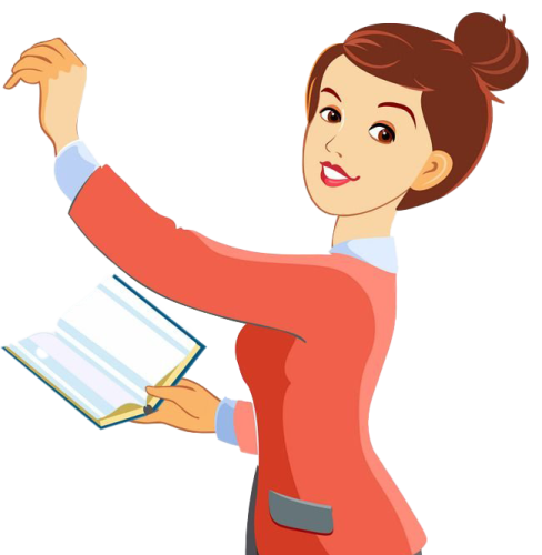 a woman holding a book and pointing at it