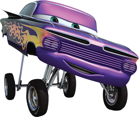 a purple car with flames on it