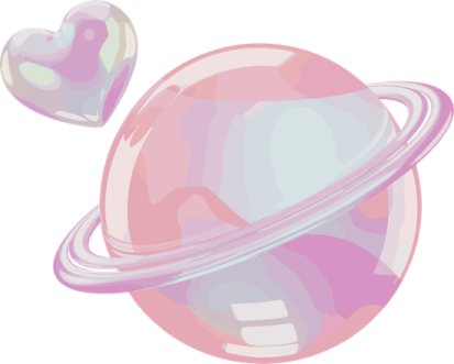 a pink planet with two hearts on it