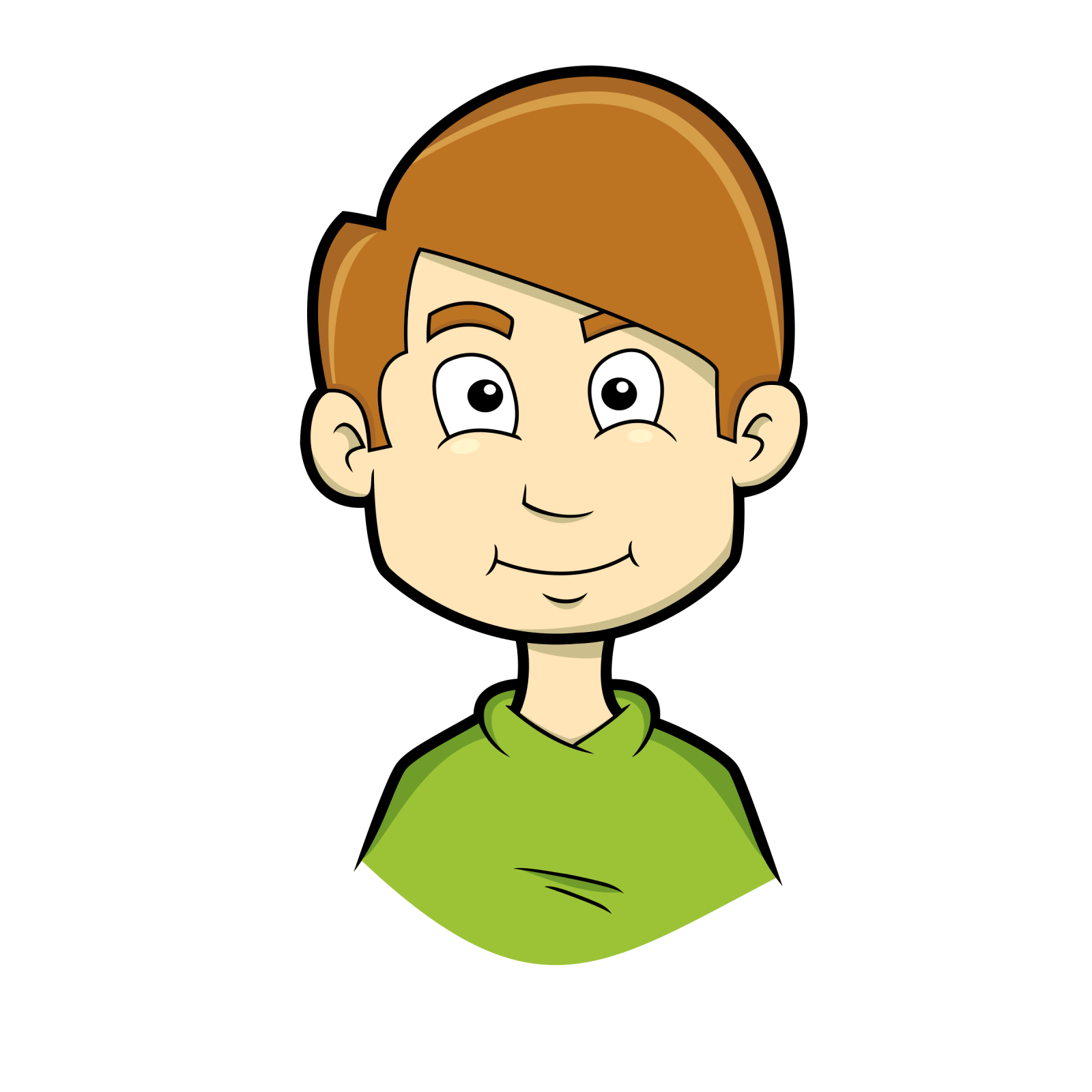 a cartoon boy with brown hair and green shirt