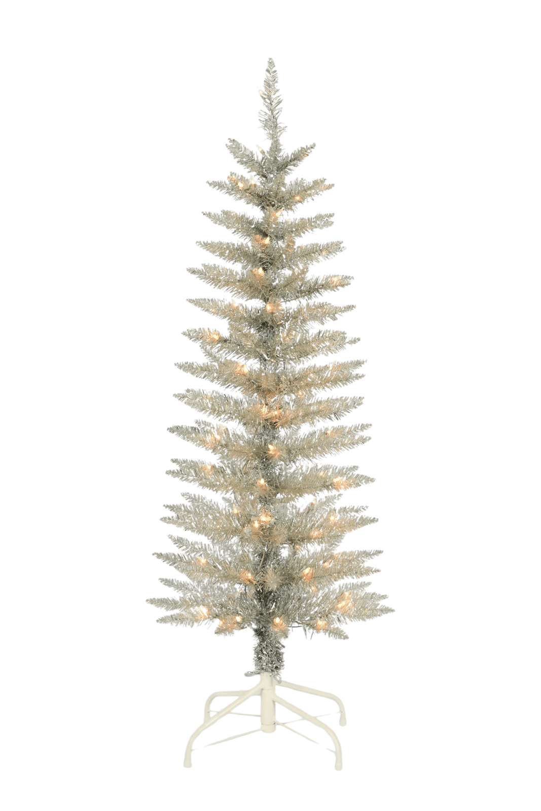 a white christmas tree with lights on it