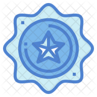 a blue badge with a star in the middle
