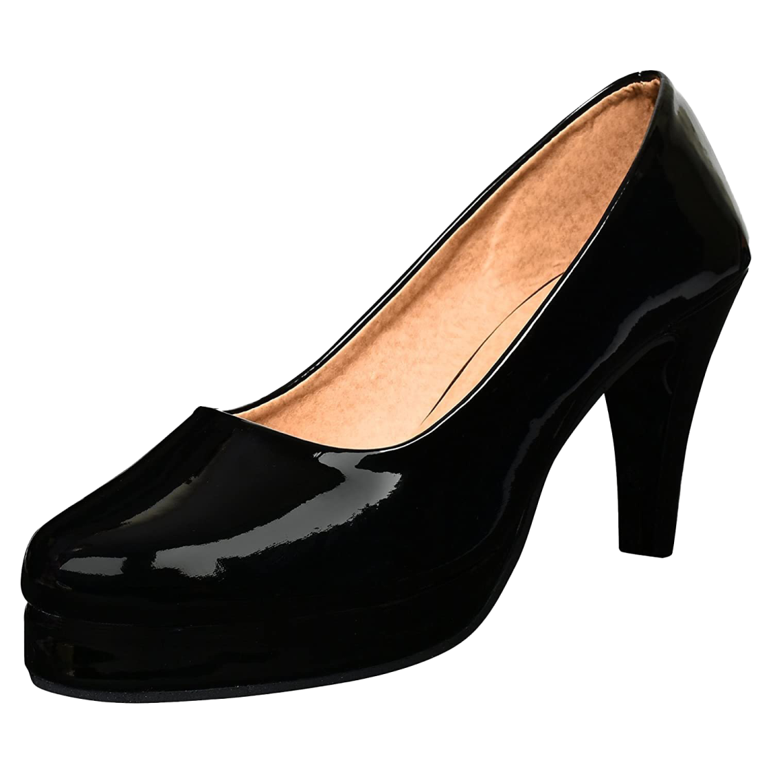 a woman's black high heel shoe