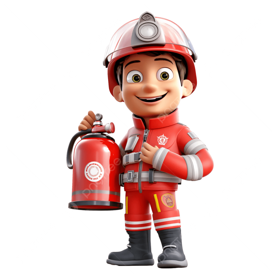 a cartoon fireman with a fire exor