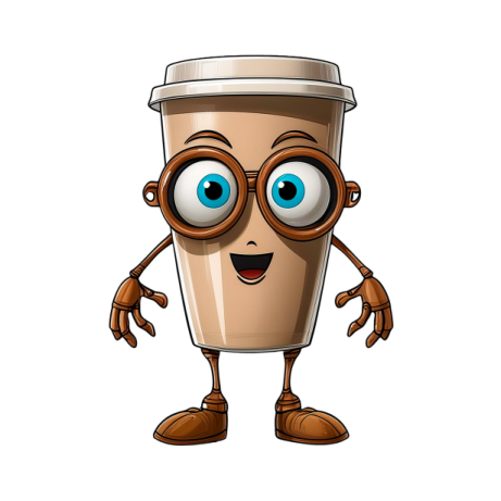 a coffee cup with glasses on it's face