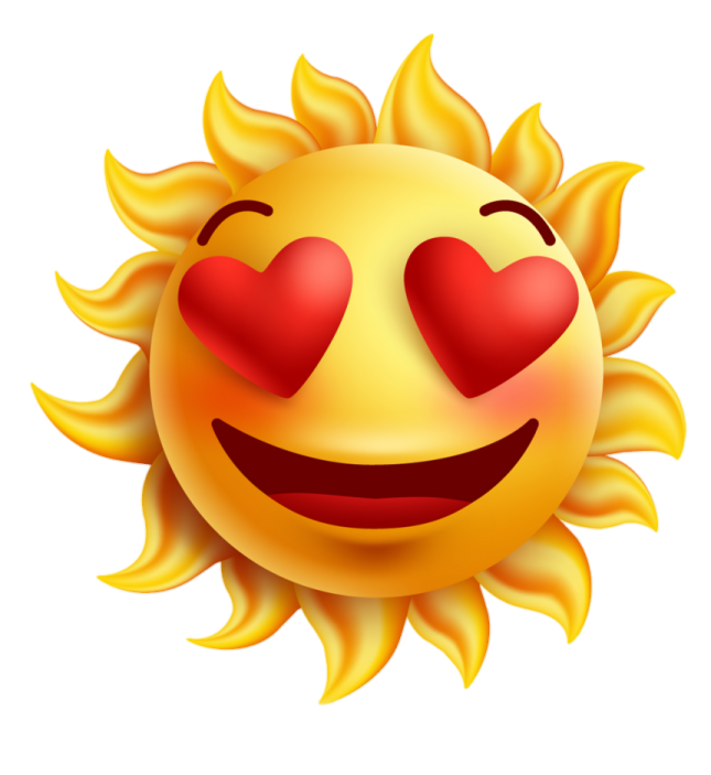 a smiling sun with hearts in its eyes