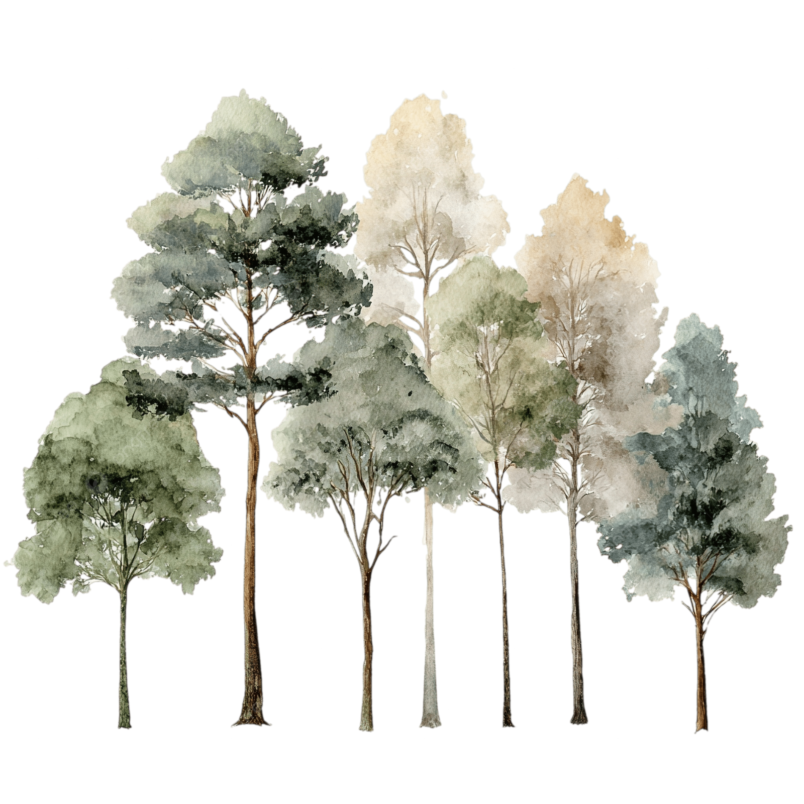 a watercolor painting of trees