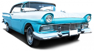 a blue and white car on a white background