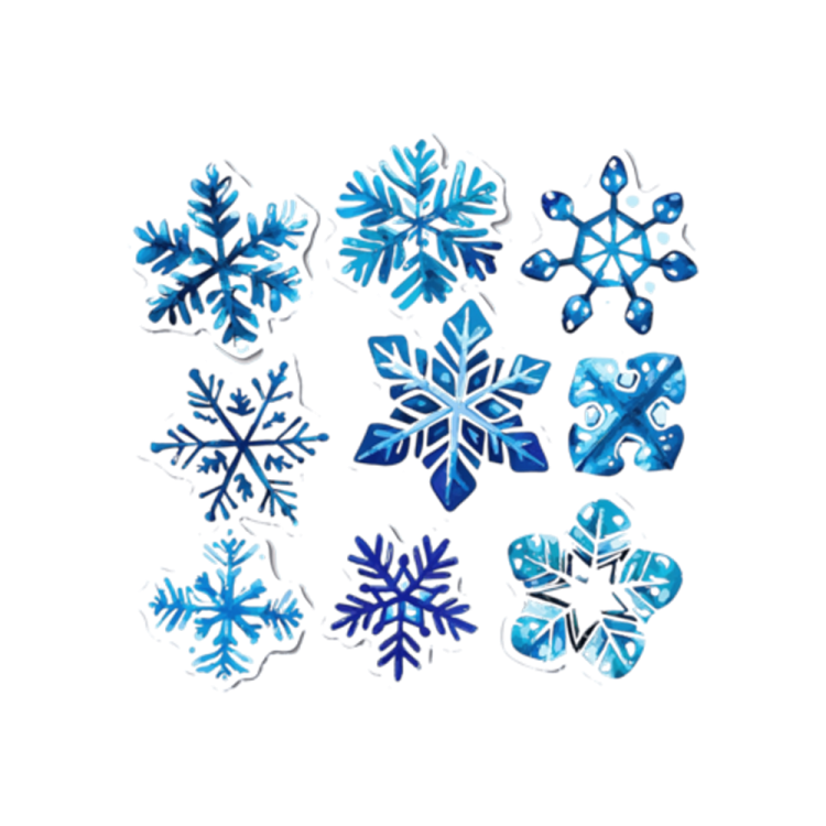 a set of blue and white snowfls