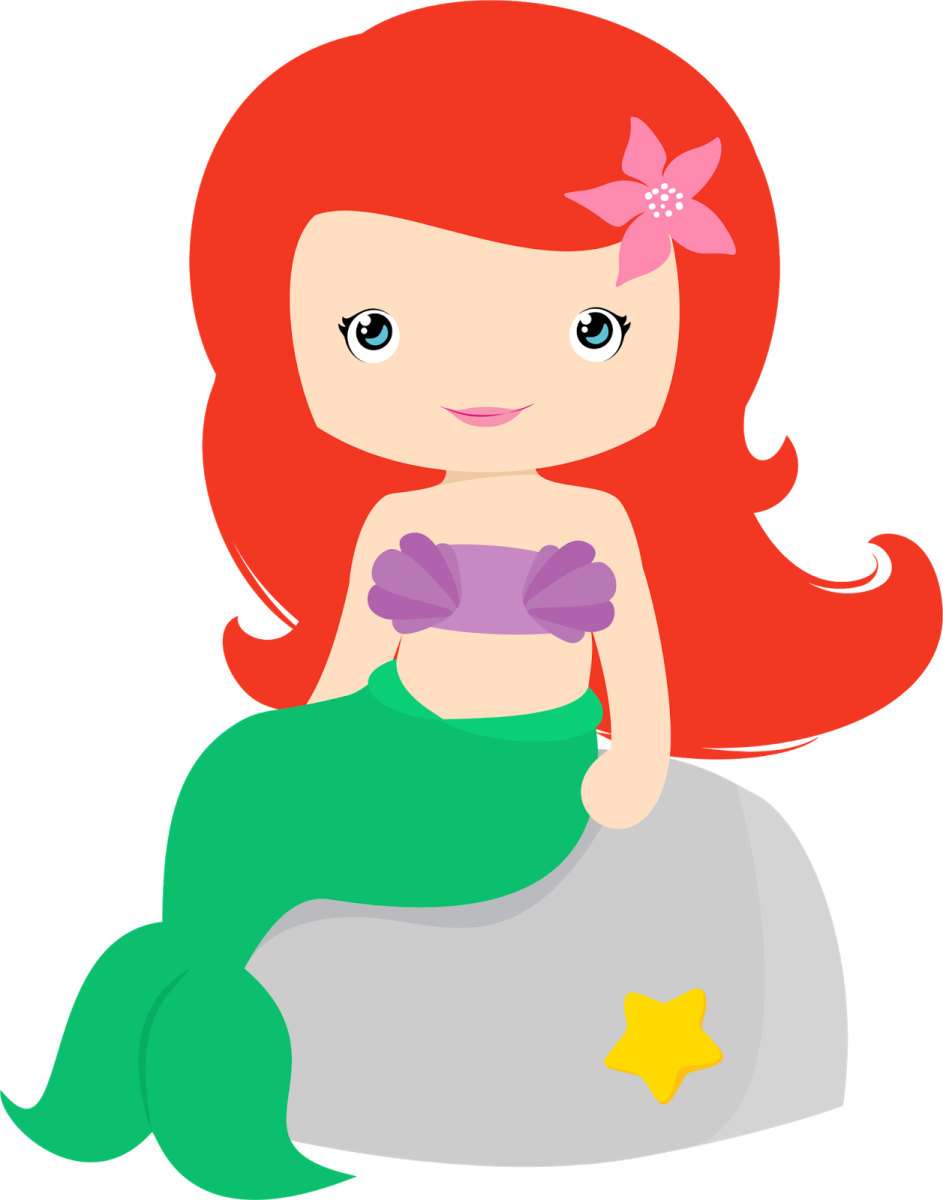 a little mermaid sitting on top of a rock