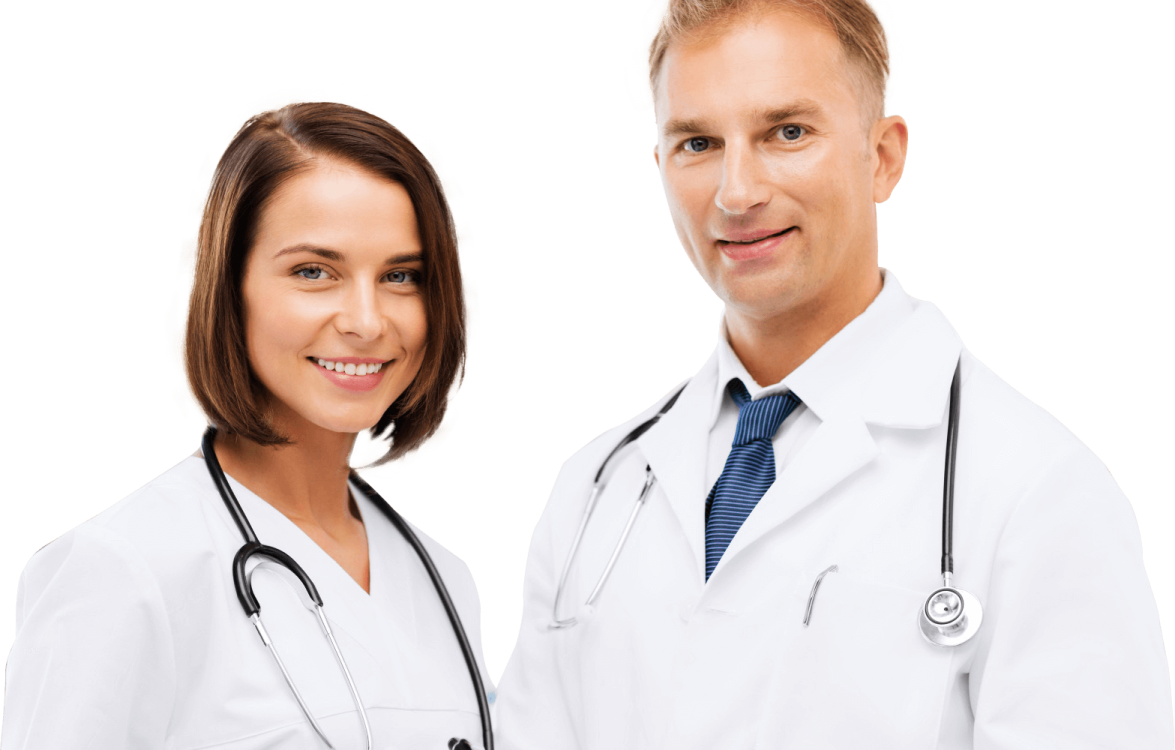 a man and woman in white lab coats