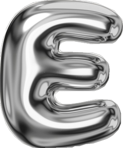 the letter e is made out of shiny metal