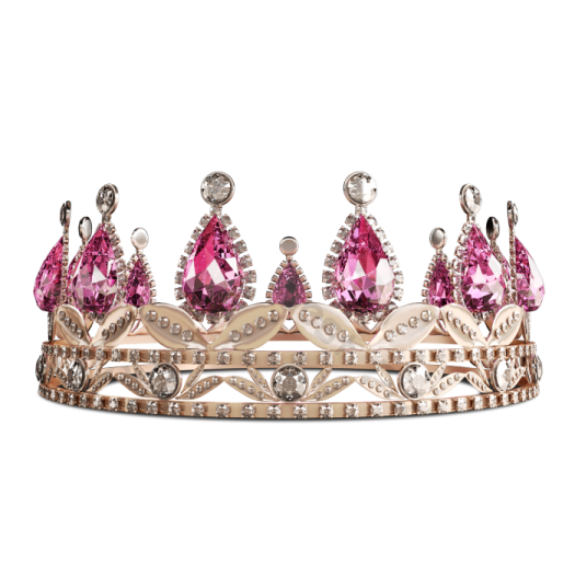 a crown ring with pink stones and diamonds
