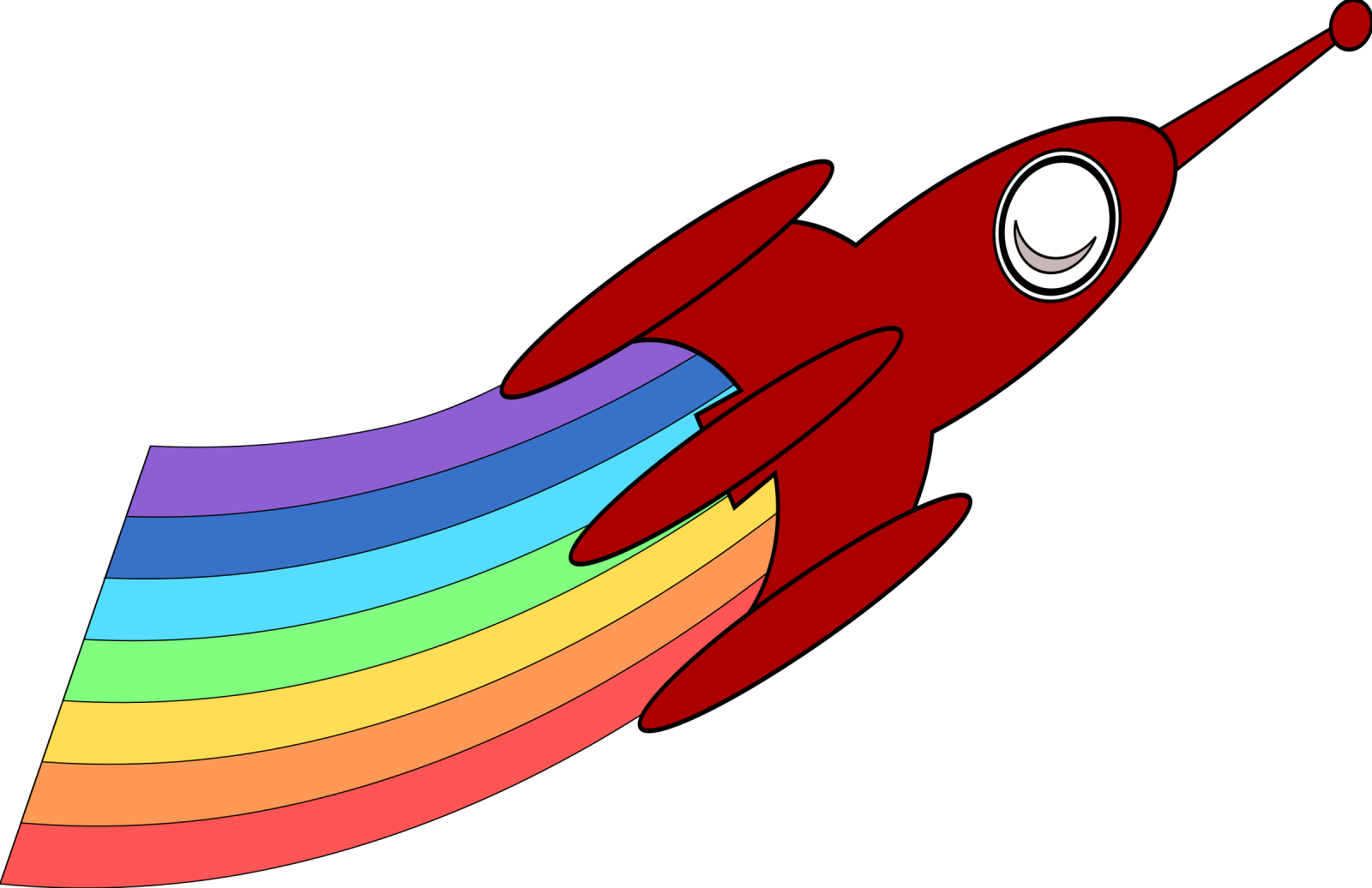 a rocket with a rainbow colored tail