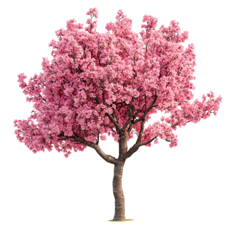 a pink tree on a white background