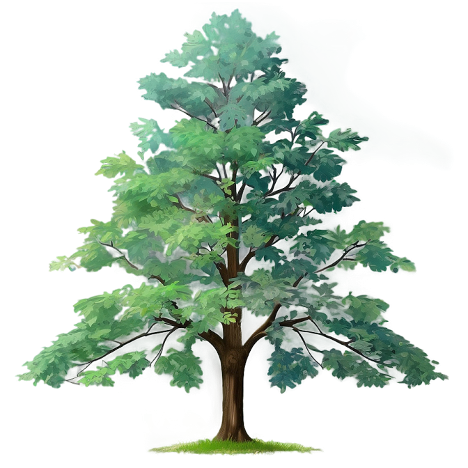 a watercolor drawing of a tree with green leaves
