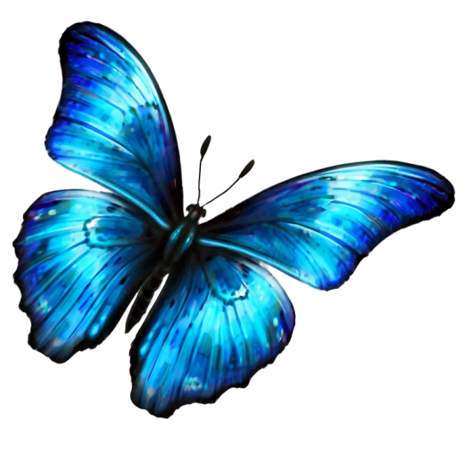 a blue butterfly on a white background