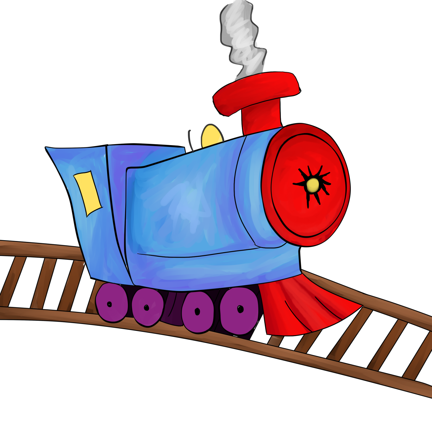 a cartoon train with smoke coming out of it
