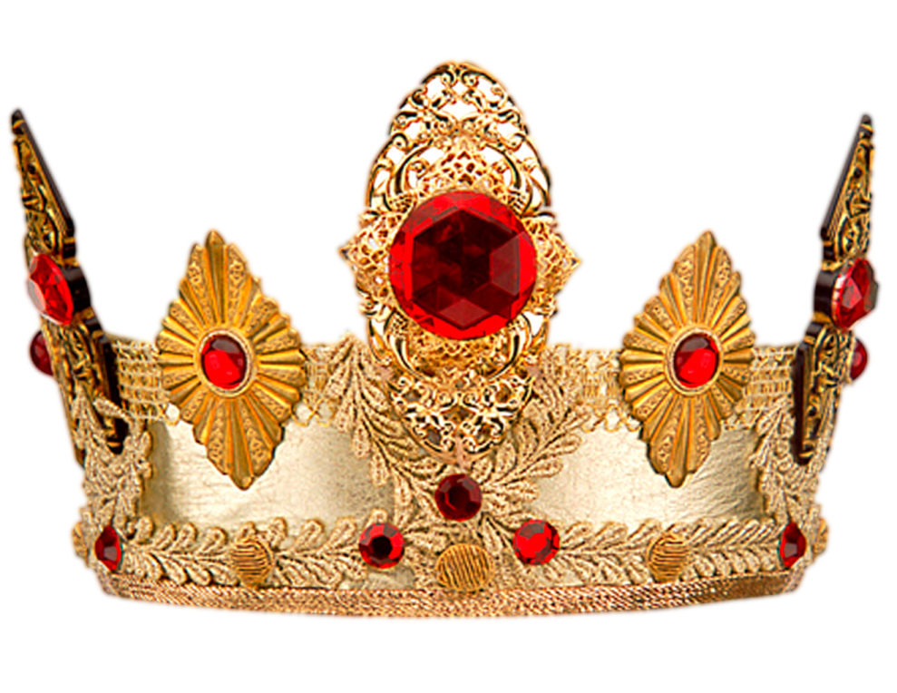 a gold crown with red stones on it