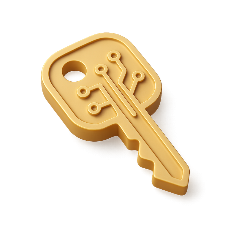 a golden key on a white background