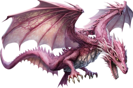 a pink dragon with its wings spread out