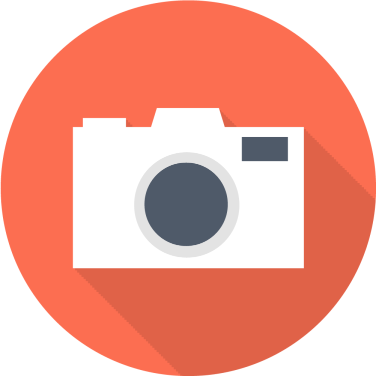 a camera icon with a long shadow