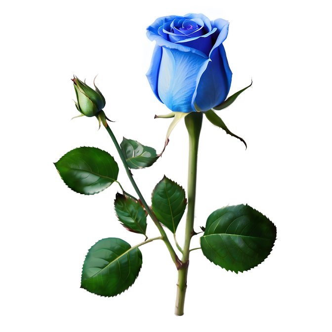 a single blue rose on a white background