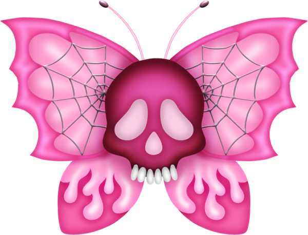 a pink butterfly with black and white wings