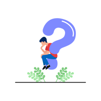 a person is standing in front of a question sign