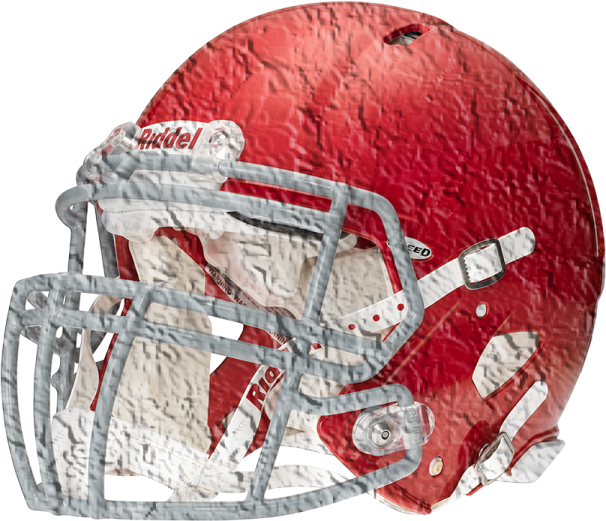 a red and white football helmet on a white background