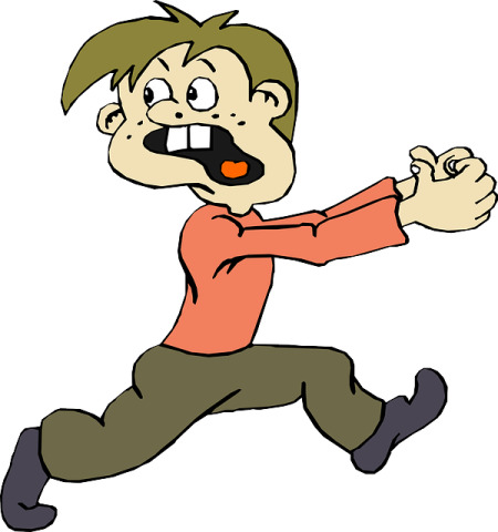 a cartoon boy running with his mouth open